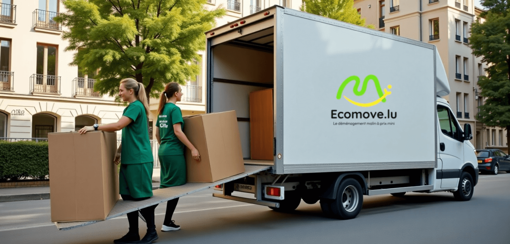 L'équipe EcoMove, en train d'effectuer le transport de meubles au Luxembourg